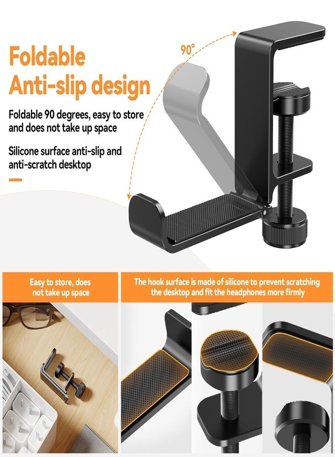 Yocice Headphone Hanger Holder Stand -Under Desk Headphone Hanger， Headset Hook Holder with Foldable，Space-Saving Aluminum Stand with Universal Fit for Gaming PC Accessories (Black-1PCS) - Image 3