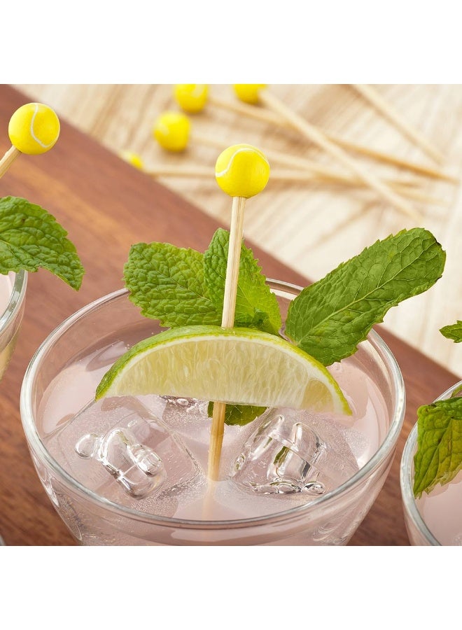 Restaurantware 4 Inch Tennis Ball Cocktail Picks, 1000 Sturdy Food Picks - Hand-Painted, Yellow And White Bamboo Wood Skewers, For Sports Themed Parties And Events  - Image 3