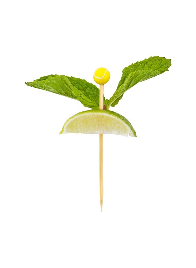 Restaurantware 4 Inch Tennis Ball Cocktail Picks, 1000 Sturdy Food Picks - Hand-Painted, Yellow And White Bamboo Wood Skewers, For Sports Themed Parties And Events  - Image 2