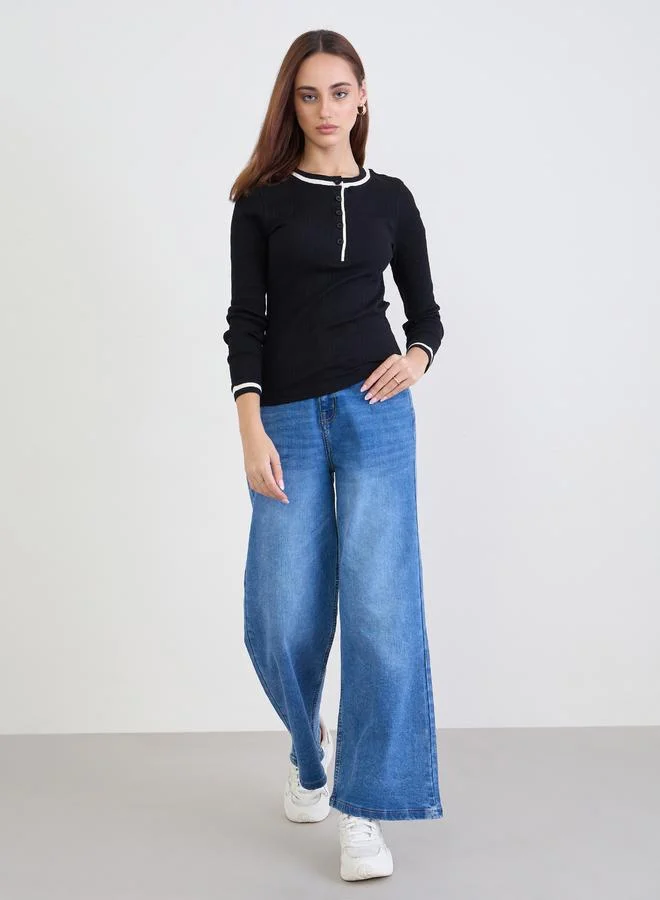 Styli Styli High Rise Faded Straight Fit Jeans