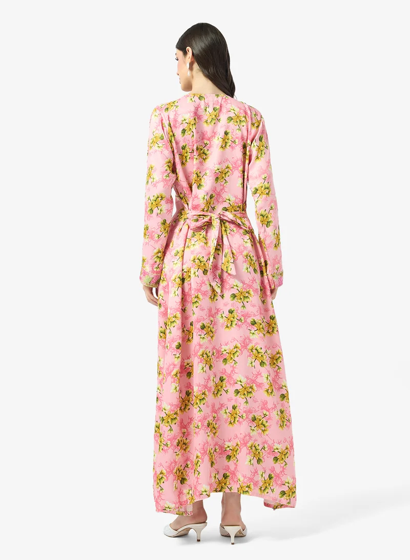 ARABIAN CLOSET Embellished Belted Jalabiya