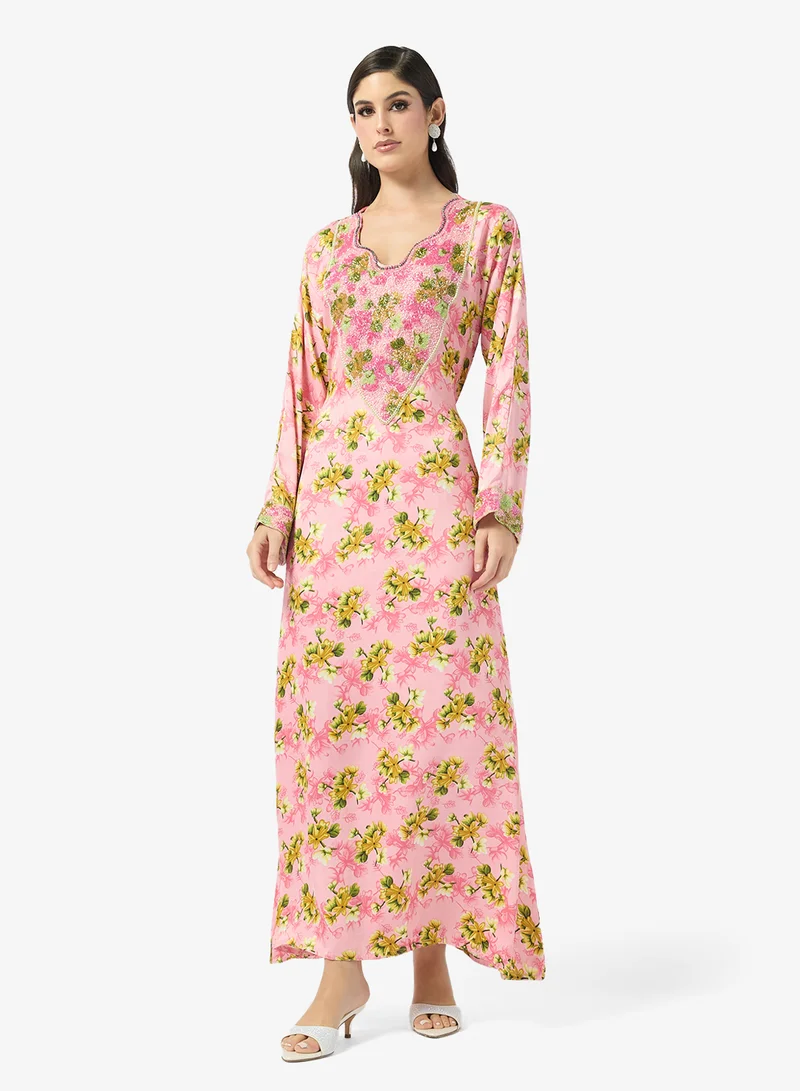 ARABIAN CLOSET Embellished Belted Jalabiya