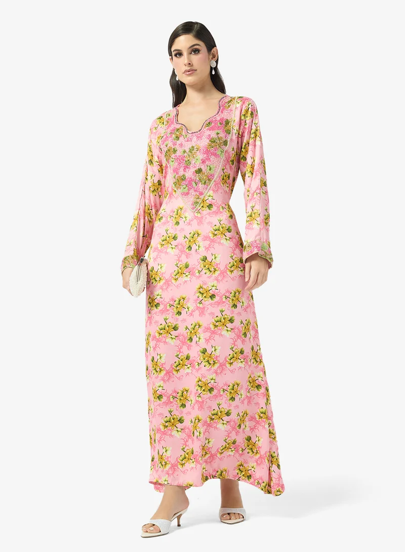 ARABIAN CLOSET Embellished Belted Jalabiya