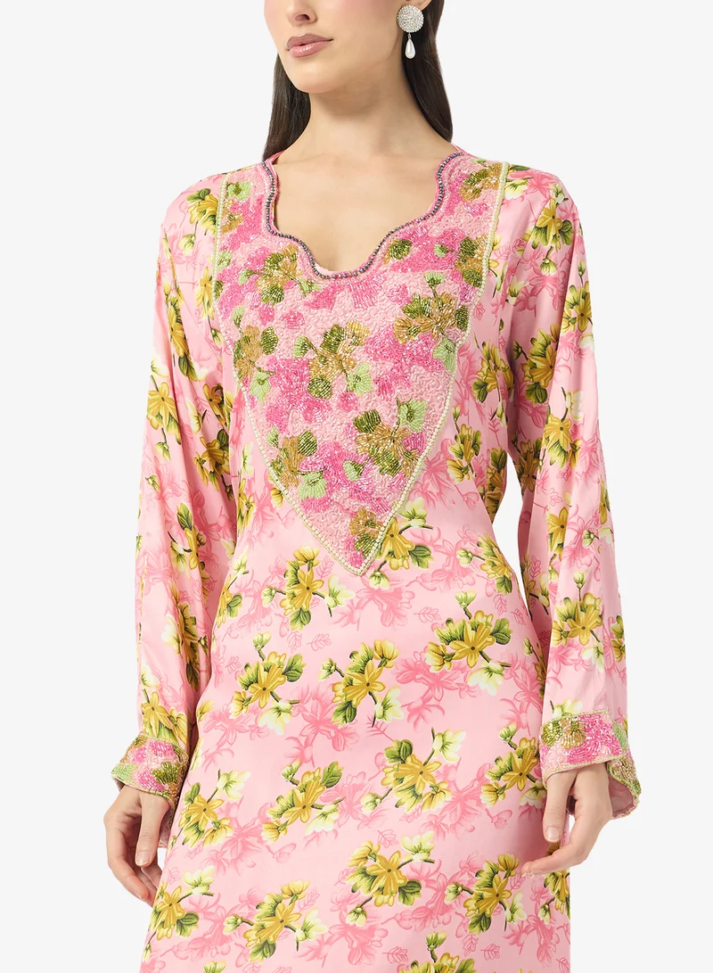 ARABIAN CLOSET Embellished Belted Jalabiya