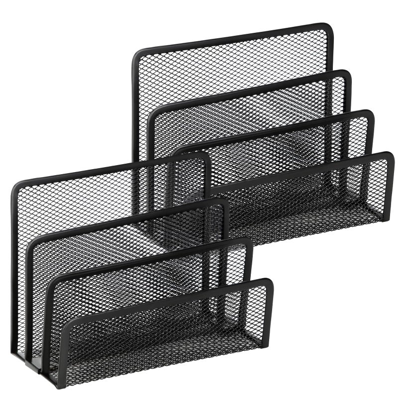 LETURE 2 Pieces Desk Mail Organizer, Metal Mesh Small File Holders Letter Organizer, Bill/Document/Filing/Folders/Paper Organizer for Desktop (BLACK-2PCS) - Image 2