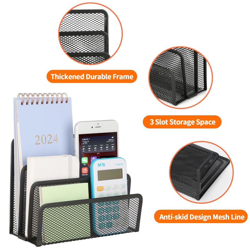 LETURE 2 Pieces Desk Mail Organizer, Metal Mesh Small File Holders Letter Organizer, Bill/Document/Filing/Folders/Paper Organizer for Desktop (BLACK-2PCS) - Image 4