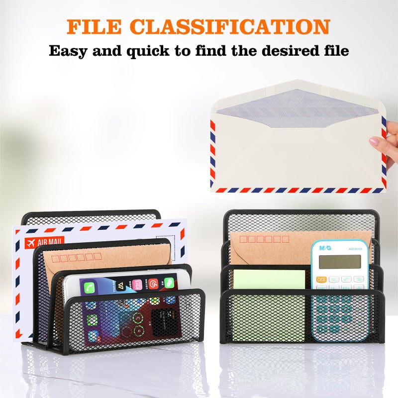 LETURE 2 Pieces Desk Mail Organizer, Metal Mesh Small File Holders Letter Organizer, Bill/Document/Filing/Folders/Paper Organizer for Desktop (BLACK-2PCS) - Image 3