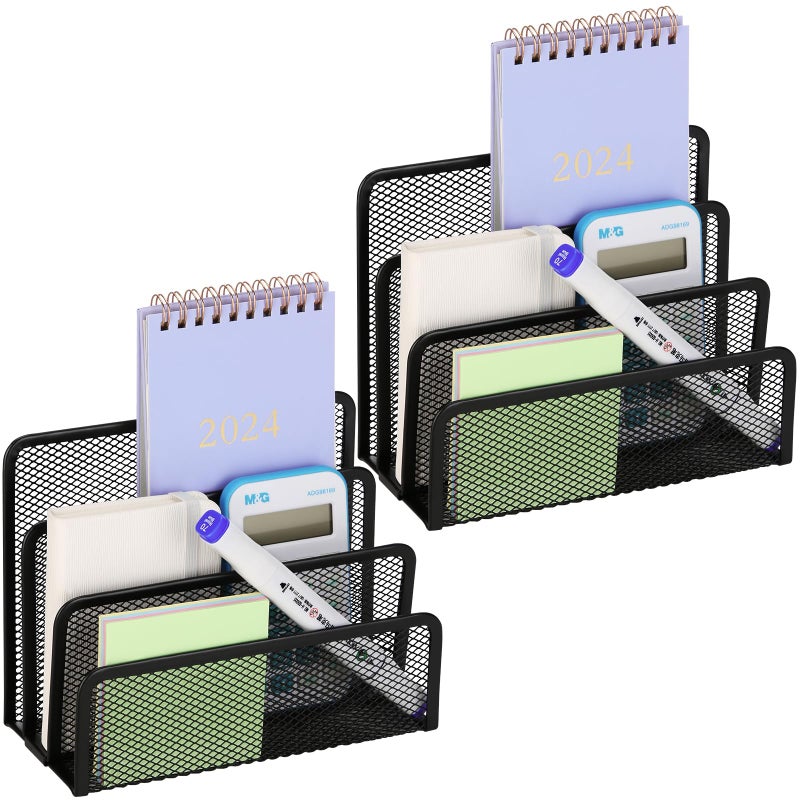 LETURE 2 Pieces Desk Mail Organizer, Metal Mesh Small File Holders Letter Organizer, Bill/Document/Filing/Folders/Paper Organizer for Desktop (BLACK-2PCS) - Image 1