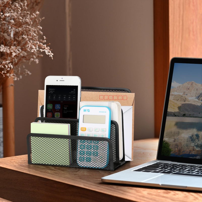 LETURE 2 Pieces Desk Mail Organizer, Metal Mesh Small File Holders Letter Organizer, Bill/Document/Filing/Folders/Paper Organizer for Desktop (BLACK-2PCS) - Image 5