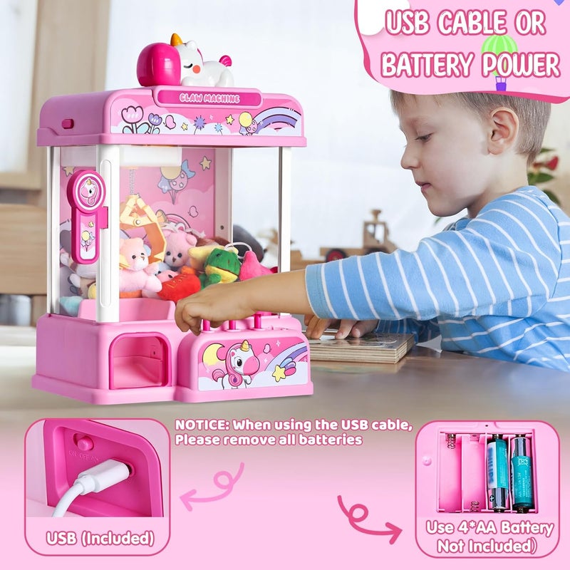 CWLAKON Claw Machine for Kids, Mini Vending Machine Girls Unicorn Toys with Sound & 20 Mini Toys, Candy Grabber Prize Dispenser Machine Electronic Arcade Games, Christmas Birthday Gifts, Pink - Image 3