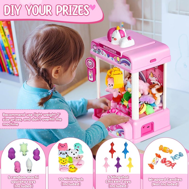 CWLAKON Claw Machine for Kids, Mini Vending Machine Girls Unicorn Toys with Sound & 20 Mini Toys, Candy Grabber Prize Dispenser Machine Electronic Arcade Games, Christmas Birthday Gifts, Pink - Image 5