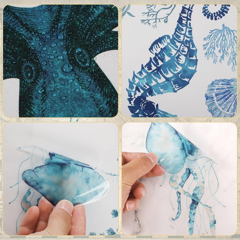 Outus 2 Sheets Art Ocean Wall Decals Stickers Under The Sea Wall Decals Nautical Beach Sea Turtle Seahorse Animal Sticker Removable Peel and Stick Decor for Kids Baby Bedroom Living Room Bathroom Office - Image 5