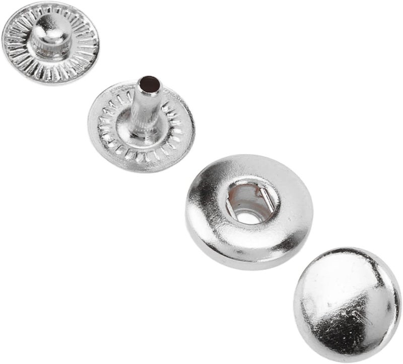 200 Set Snap Fasteners Kit, 8mm Strong Copper Leather Snap Fasteners with Exquisite Luster, Snap Buttons for DIY Clothes Bags Shoes Hats Belts and Leather Crafts (Silver) - Image 2
