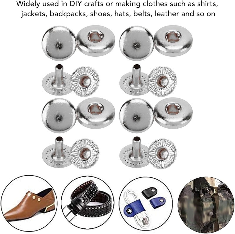 200 Set Snap Fasteners Kit, 8mm Strong Copper Leather Snap Fasteners with Exquisite Luster, Snap Buttons for DIY Clothes Bags Shoes Hats Belts and Leather Crafts (Silver) - Image 5