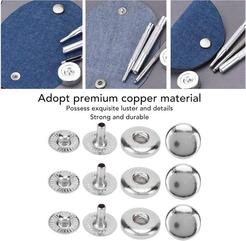 200 Set Snap Fasteners Kit, 8mm Strong Copper Leather Snap Fasteners with Exquisite Luster, Snap Buttons for DIY Clothes Bags Shoes Hats Belts and Leather Crafts (Silver) - Image 4