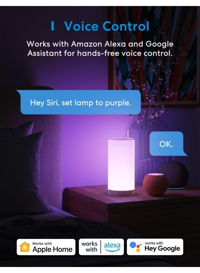meross Smart Lamp Bedside, WiFi Lamp Support Apple HomeKit Alexa Google Assistant SmartThings, RGBWW Touch Lamp Dimmable Multicolour Voice Remote App Control (2.4GHz Only) - Image 5