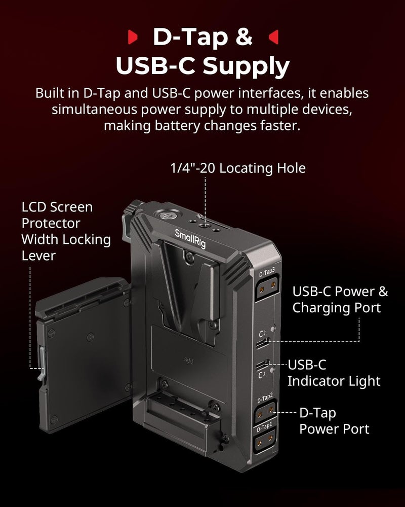 SMALLRIG V Mount Battery Plate with LCD Screen Protector, D-Tap & USB-C Supply, Compact Camera Video Rig for Mirrorless/DSLR, for NEEWER V Mount Battery PS099E - Image 5