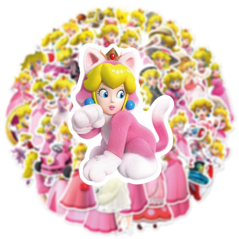 PWSTY 50Pcs Cartoon Princess Peach Stickers for Kids, Cute Game Role Stickers for Teen Girl Adult Water Bottle, Skateboard, Phone, Laptop, Bicycle, Travel Case, Guitar, Helmet (Princess Peach) - Image 4