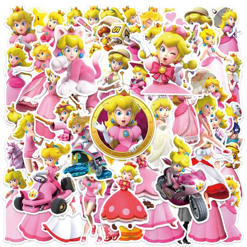 PWSTY 50Pcs Cartoon Princess Peach Stickers for Kids, Cute Game Role Stickers for Teen Girl Adult Water Bottle, Skateboard, Phone, Laptop, Bicycle, Travel Case, Guitar, Helmet (Princess Peach) - Image 1
