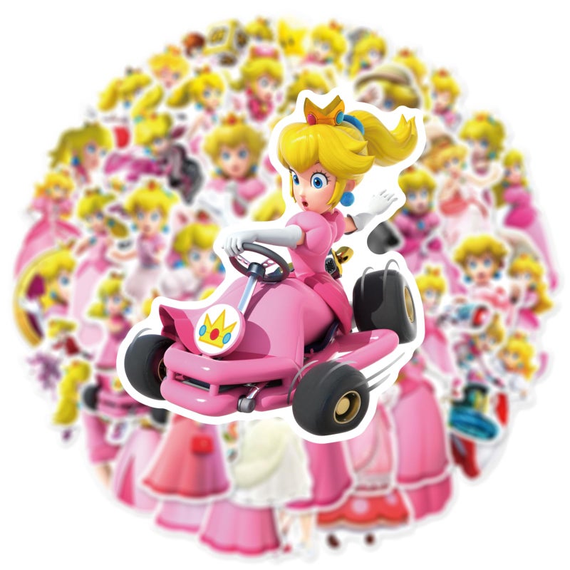 PWSTY 50Pcs Cartoon Princess Peach Stickers for Kids, Cute Game Role Stickers for Teen Girl Adult Water Bottle, Skateboard, Phone, Laptop, Bicycle, Travel Case, Guitar, Helmet (Princess Peach) - Image 2