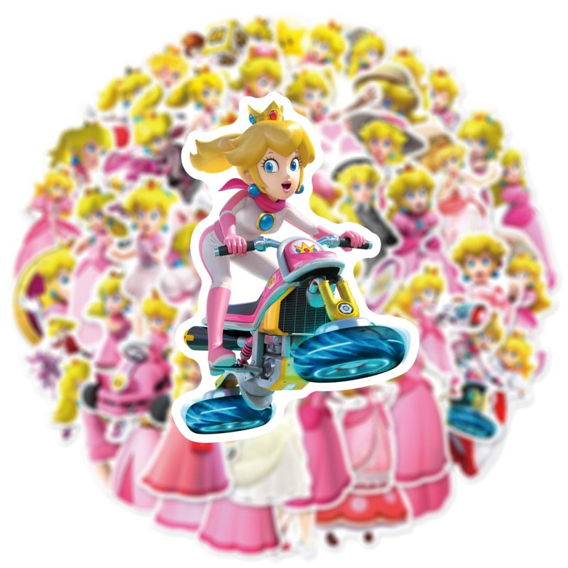 PWSTY 50Pcs Cartoon Princess Peach Stickers for Kids, Cute Game Role Stickers for Teen Girl Adult Water Bottle, Skateboard, Phone, Laptop, Bicycle, Travel Case, Guitar, Helmet (Princess Peach) - Image 3