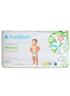 PureBorn Organic Diaper Size 5 Eco-Friendly Bamboo Diaper 11-18Kg Bundle Pack 176 Diapers  - Image 1