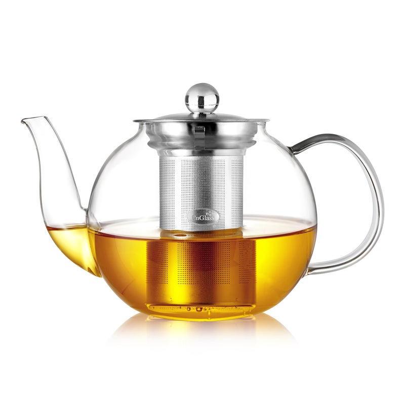 CNGLASS 900ml Glass Teapot with Removable Infuser,Clear Tea Kettle Stovetop Safe,Blooming and Loose Leaf Tea Maker - Image 1