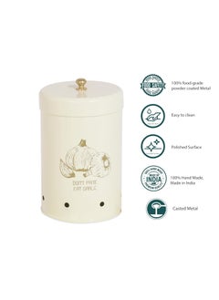 Elan Elan Metal Country Garlic Storage Bin Ideal for Kitchen Cabinet Racks Vegetable Organizer for Kitchen, Storage Capacity 500g (Off White, 11.5X11.5X17 cm)  - Image 4
