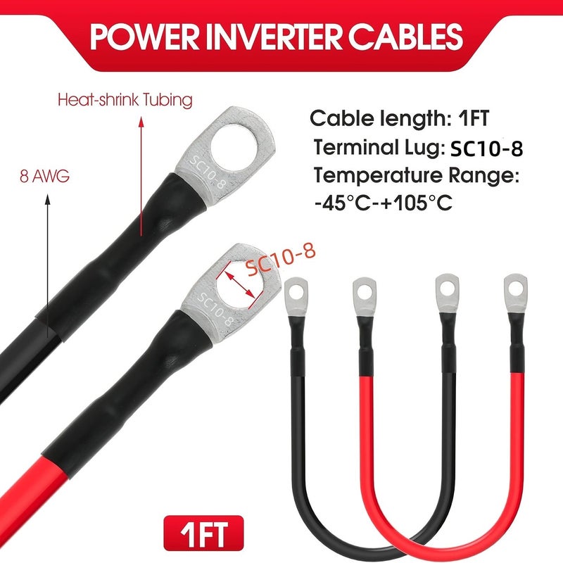 كابل بطارية 8 AWG، عبوة من 4 قطع، بطول 9 بوصات، مع 8 أطراف SC10 للقوارب والسيارات والمركبات الترفيهية - Image 5
