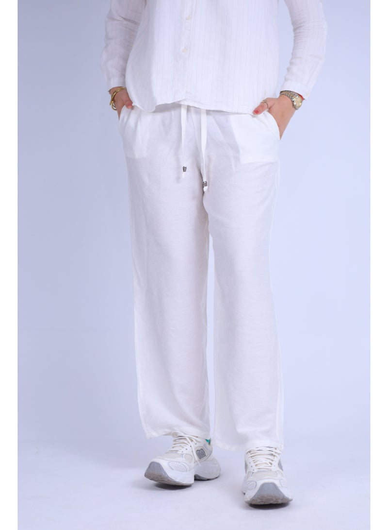 casual women linen material pants- white color - Image 1