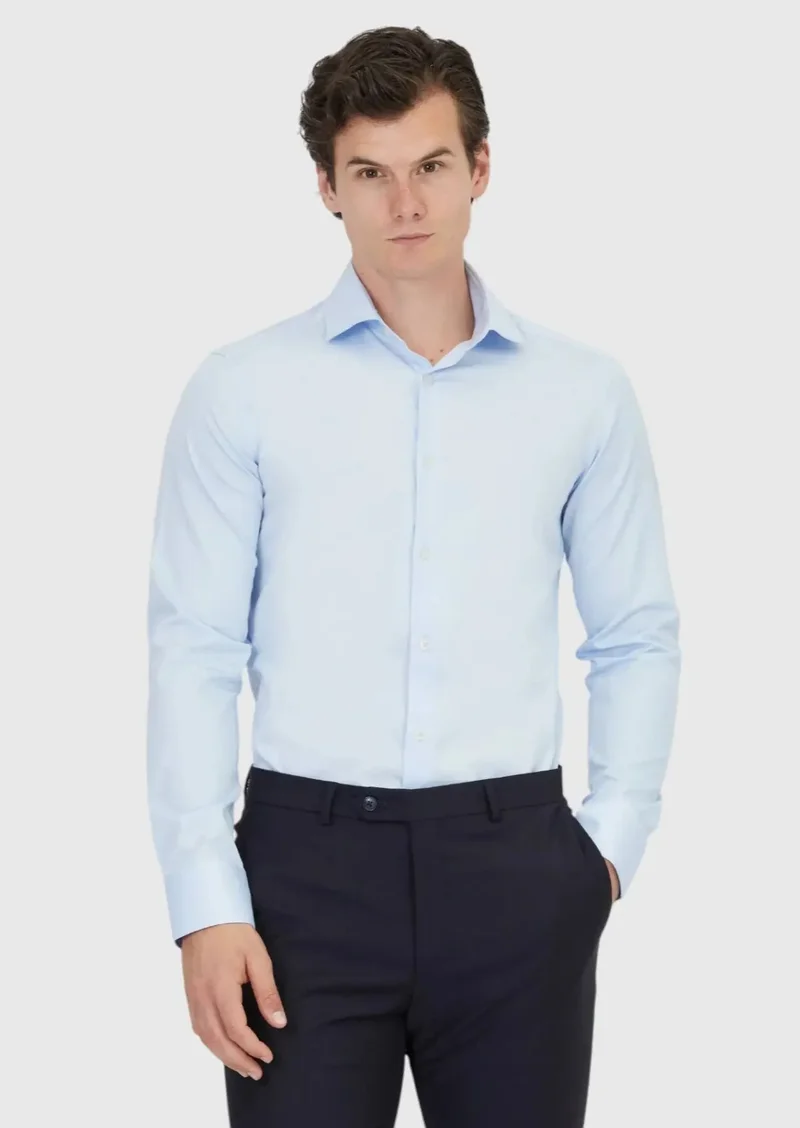 RAMSEY Dark Blue Plain Slim Fit Weaving Classical 100% Cotton Shirt