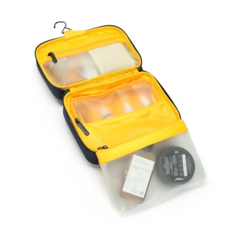 Hanging toiletry bag for travel use, made of durable black nylon, featuring 3 split compartments and a hook for easy hanging, ideal as a birthday or anniversary gift - Image 2