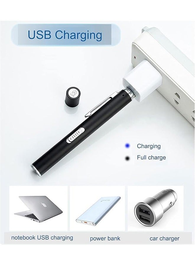 2 قطعة USB قابل للشحن مصابيح LED الصغيرة ، مصدر ضوء مزدوج جيب صغير مفيد مصباح LED الشعلة القلم مع مقطع الفولاذ المقاوم للصدأ للأنشطة المنزلية والخارجية (الأسود والفضة) - Image 3