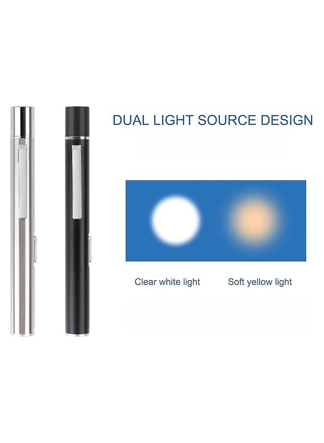 2 قطعة USB قابل للشحن مصابيح LED الصغيرة ، مصدر ضوء مزدوج جيب صغير مفيد مصباح LED الشعلة القلم مع مقطع الفولاذ المقاوم للصدأ للأنشطة المنزلية والخارجية (الأسود والفضة) - Image 2