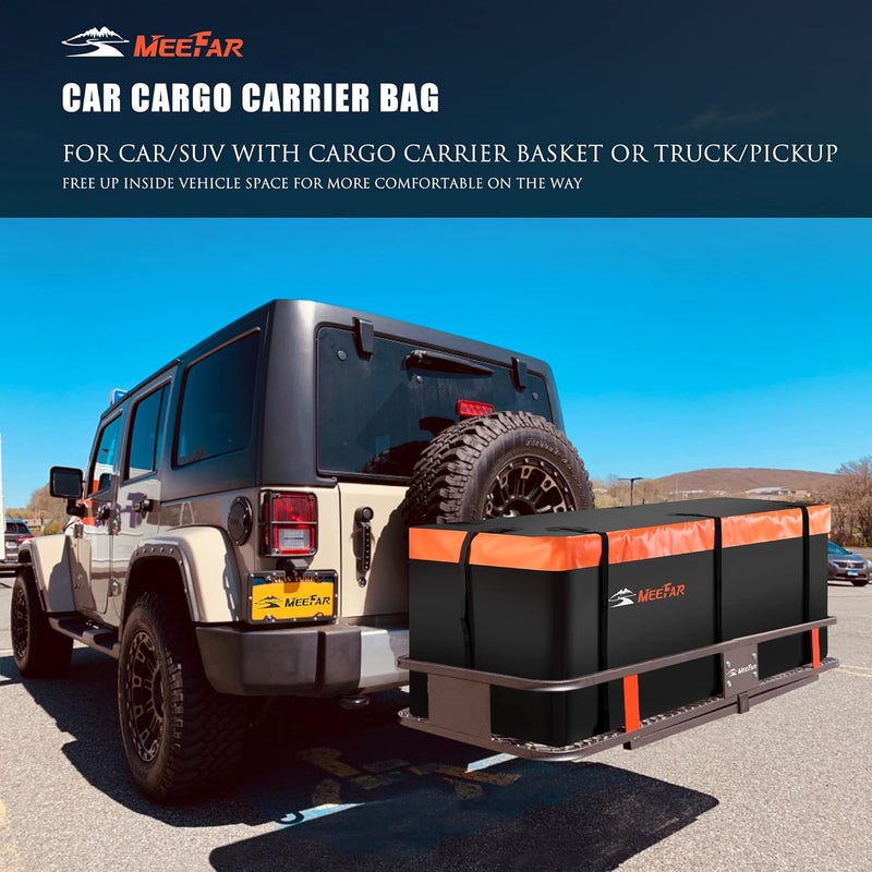 MeeFar Hitch Mount Cargo Carrier Bag Soft Shell 100% Waterproof 20 Cubic Feet (59" 24" 24") Include 8 Reinforced Straps for Truck Pickup All Vehicle with Steel Cargo Basket - Image 2