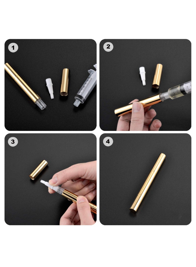 SYOSI 3ml Empty Nail Oil Pen with Brush, 6 Pcs Twist Pen for Tooth Whitening, Refillable Gel Lip Gloss Container, Portable Eyelash Growth Container (Gold) - Image 5