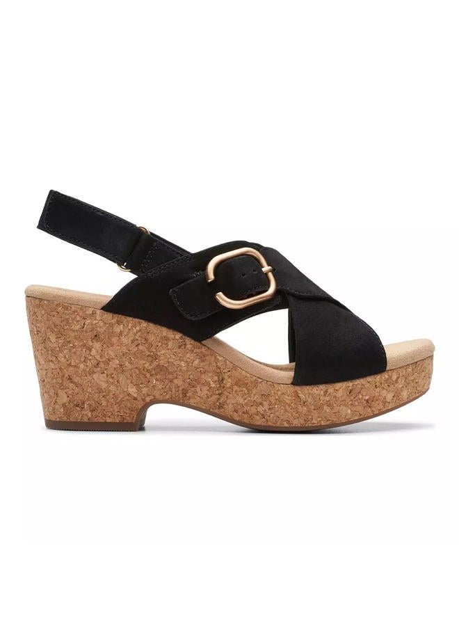 clarks Women's Giselle Dove Wedge Sandal, Black Nubuck, 10 - Image 1