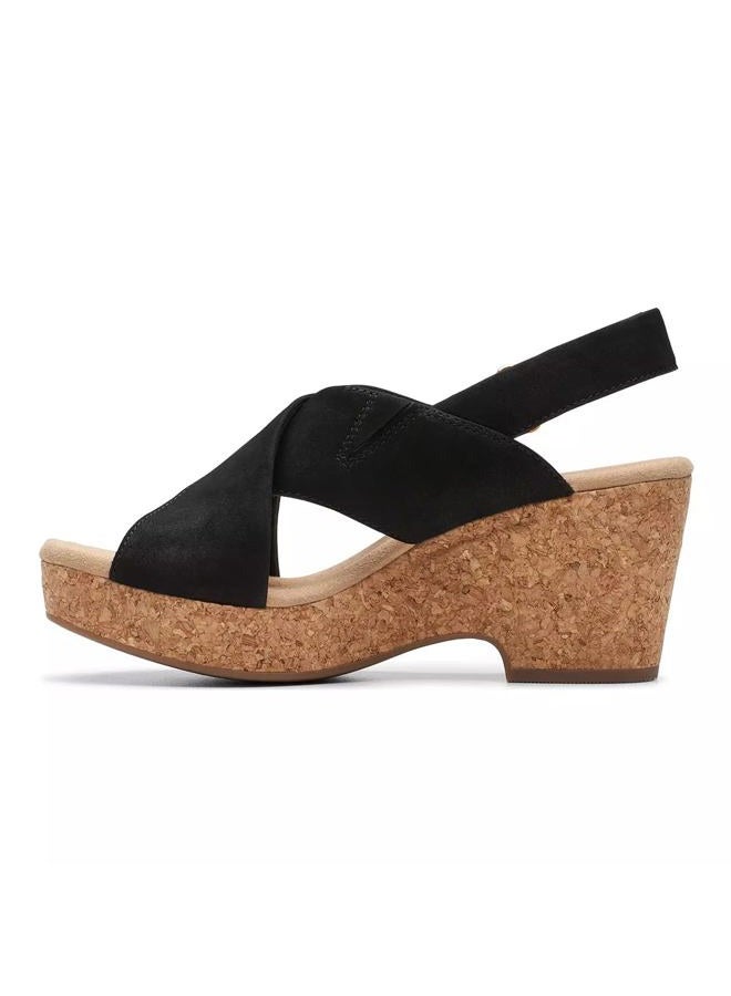 clarks Women's Giselle Dove Wedge Sandal, Black Nubuck, 10 - Image 3