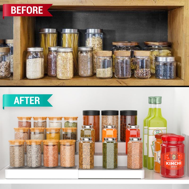 YAN & HIN Expandable Spice Rack Organizer for Cabinet (2 Pack), 3-Tier Tiered Spice Shelf Organizer with Non-Skid Surface, Spice Riser, Adjustable Pantry Organizer for Spices, Cans & Medicine Cabinet - Image 4