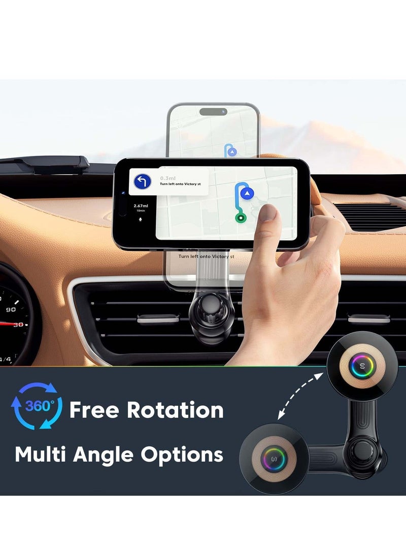 كابتن تيك Car Mount Charger for MagSafe, 360° Adjustable Magnetic Wireless Car Charger with RGB Light, Air Vent Magnetic Phone Holder Charger for iPhone 14 13 12 Series (with Car Adapter) - Image 4