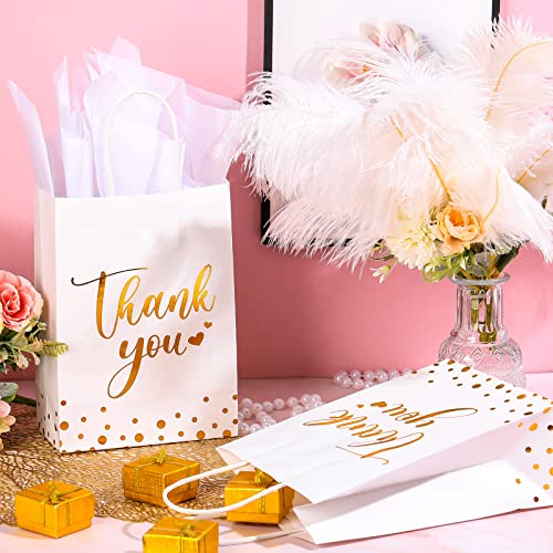Tinlade 30 Pcs Thank You Gift Bags with Tissue Paper Gold Thank You Wedding Bags with Handle for Graduation Business Shopping Wedding Shower Party FavorsWhite - Image 5