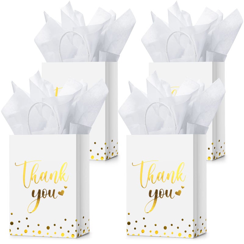 Tinlade 30 Pcs Thank You Gift Bags with Tissue Paper Gold Thank You Wedding Bags with Handle for Graduation Business Shopping Wedding Shower Party FavorsWhite - Image 3