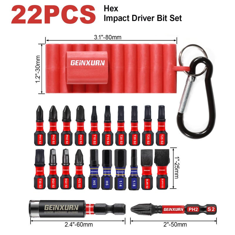 Geinxurn 22 Pieces Multi Impact Screwdriver Bits Set,Magnetic S2 Steel Insert Power Bits with Organizer Sleeve and Storage Strip - Image 2