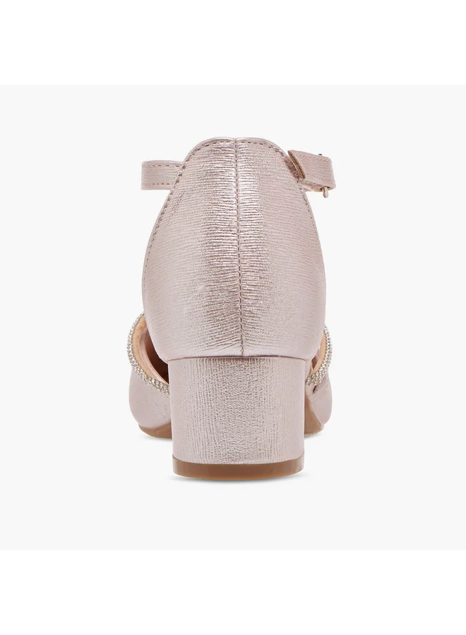 Flora Bella By Shoexpress Girls Embellished Block Heel Shoes with Hook and Loop Closure