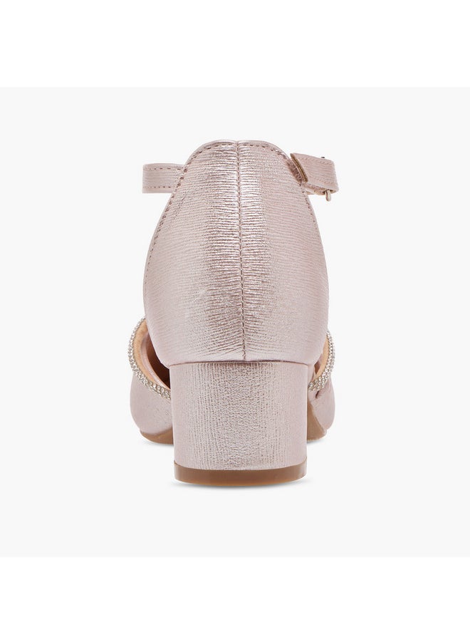 Flora Bella By Shoexpress Girls Embellished Block Heel Shoes with Hook and Loop Closure  - Image 5