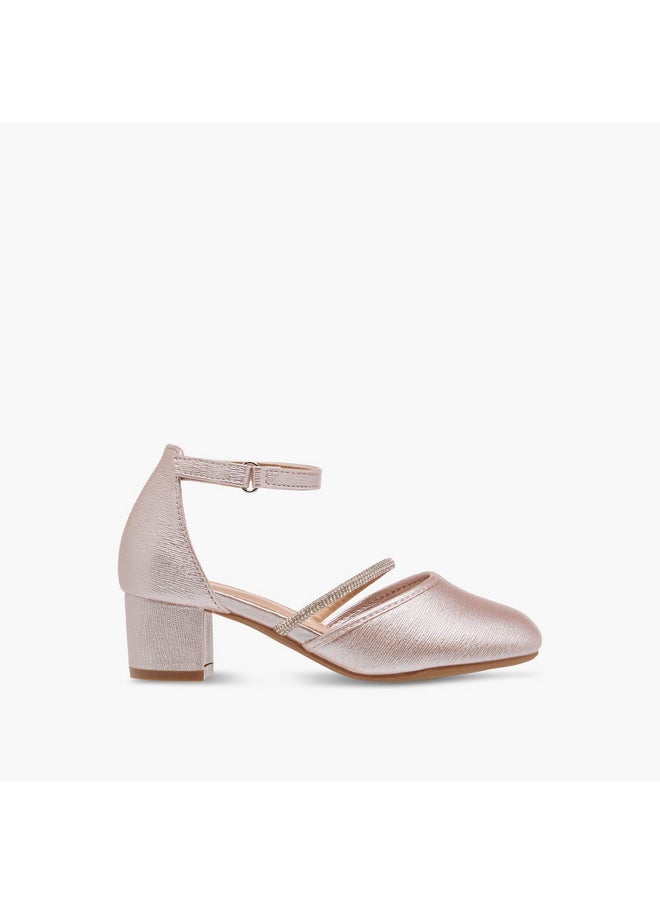Flora Bella By Shoexpress Girls Embellished Block Heel Shoes with Hook and Loop Closure  - Image 3