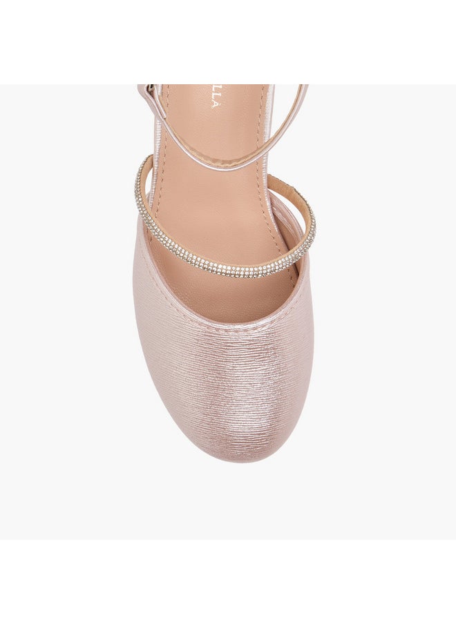 Flora Bella By Shoexpress Girls Embellished Block Heel Shoes with Hook and Loop Closure  - Image 4