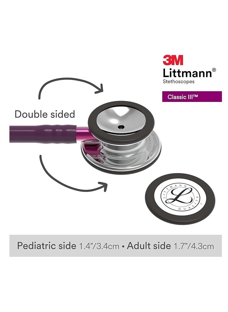 ليتمان سماعة الطبيب 3M Littmann Classic III للمراقبة، قطعة صدر مرآة، أنبوب البرقوق، سماعة رأس جذعية وردية، 27 بوصة، 5960  - Image 4