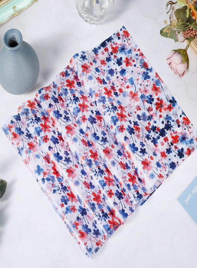 Fabllewavi 150 Sheets Pretty 4th of July Floral Wax Paper for Food Deli, 9.8 x 8.3 inch Patriotic Red White and Blue Flowers Greaseproof Deli Sheets for Memorial Day Sandwich Picnic Basket Liner Supplies - Image 3