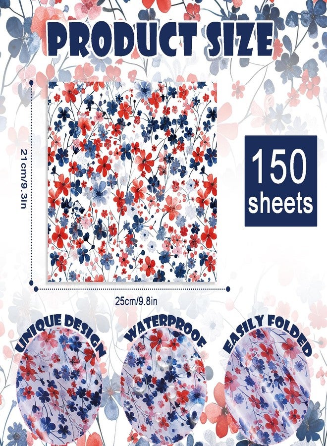 Fabllewavi 150 Sheets Pretty 4th of July Floral Wax Paper for Food Deli, 9.8 x 8.3 inch Patriotic Red White and Blue Flowers Greaseproof Deli Sheets for Memorial Day Sandwich Picnic Basket Liner Supplies - Image 2